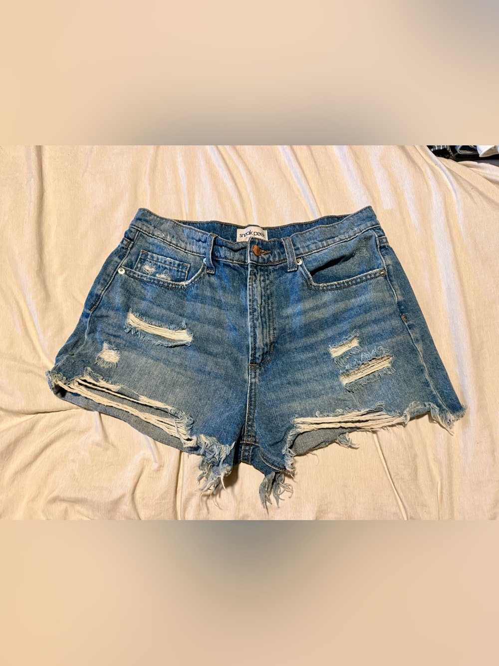 Sneak Peek Distressed Light Blue Ripped Denim Shorts - Picture 1 of 2